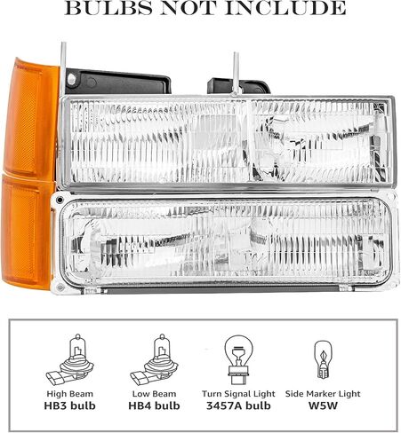 قطعتان من مجموعة المصابيح الأمامية البديلة لـ 1988-2002 Chevy GMC C/K 1500 2500 3500 سوبربان، 1992-1999 بليزر، 1995-2000 مصباح أمامي هالوجين تاهو، استبدال #GM2502101 GM2503101 in Kuwait