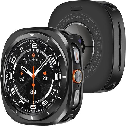 Amizee Rugged Case متوافق مع Samsung Galaxy Watch Ultra 47mm مع الغطاء الخلفي ، وغطاء واقٍ من الصدمات المعدنية الرقيقة من Galaxy Watch 7 Ultra 47mm (2024) ، أسود/برتقالي in Kuwait