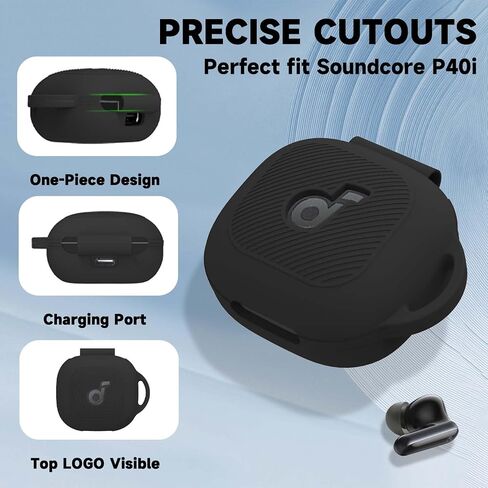 متوافق مع غطاء علبة ANKER Soundcore P40I ، غطاء واقي مضاد للزلزال من السيليكون لسماعات الأذن اللاسلكية P40I مع Carabiner (الأرجواني) in Kuwait