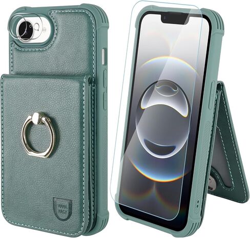 Fanavagy متوافق مع iPhone 16e Wallet Case for Women ، Pu Pu Geather Clasp Flip Folio Phone Case With Holder Coin Coin Ring Ring ، Forest Green in Kuwait