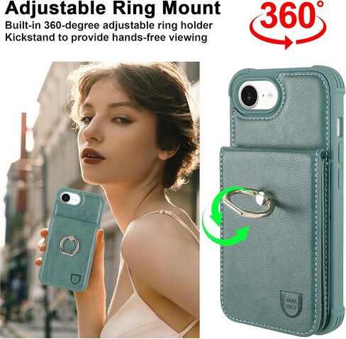 Fanavagy متوافق مع iPhone 16e Wallet Case for Women ، Pu Pu Geather Clasp Flip Folio Phone Case With Holder Coin Coin Ring Ring ، Forest Green in Kuwait