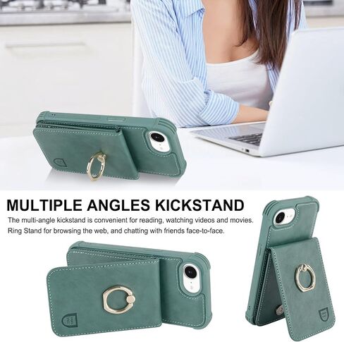 Fanavagy متوافق مع iPhone 16e Wallet Case for Women ، Pu Pu Geather Clasp Flip Folio Phone Case With Holder Coin Coin Ring Ring ، Forest Green in Kuwait