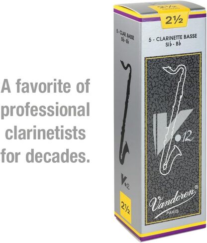 Vandoren CR6225 Bass Clarinet V.12 Reeds Strength 2.5; Box of 5, Black in Kuwait