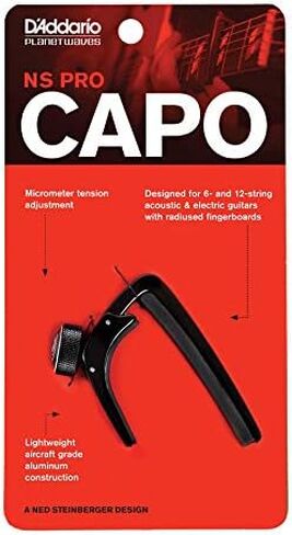 D'Addario Guitar Capo for Acoustic and Electric Guitar - Pro Capo - Adjustable Tension - Guitar Accessories - Works for 6 String and 12 String Guitars - Classical Guitar - Black in Saudi Arabia