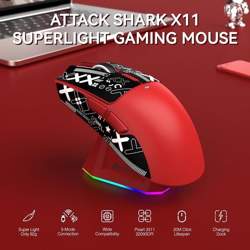 ATTACK SHARK X11 & X68 PRO HE Wireless Gaming Combo,Rapid Trigger Hall Effect Magnetic Switch 8K Keyboard,Ultra-Light 22K DPI PAW3311 Optical Sensor Mouse,RGB Backlit Tri-Mode with Coiled Cable-Red in Saudi Arabia