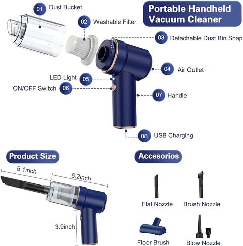 Mini Vacuum Cleaner, Handheld Vacuum Cordless Rechargeable, Portable Car Vacuum with Brushless Motor, 12000Pa High Power 3 in 1 Sucking & Blowing Small Vacuum Desk Vacuum for Car, Home, Office in Saudi Arabia