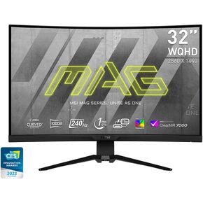 MSI MAG 325CQRXF E2 31.5-inch 2560 x 1440 (WQHD) Computer Monitor, 240Hz, Adaptive-Synch, HDMI, Display Port, VGA Port, VESA Mountable, Tilt, Height Adjustable, Speaker, 0.5ms, Black, Panel Type VA