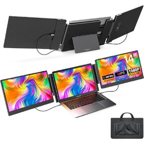 Kwumsy Laptop Screen Extender Portable - S3 Triple Laptop Monitor Extender 14" 1080P FHD IPS Plug and Play Portable Monitor for Laptop with Stand Compatible with 13-17.3" Mac Windows Linux Switch