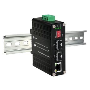 Industrial 10G 90W PoE Fiber Media Converter Mini 10GBase-X SFP+ Fiber Optic Transceiver IEEE802.3bt PoE++ Cooper to SFP+ 10Gigabit Ethernet Converter DIN Rail 48-57V DC Input