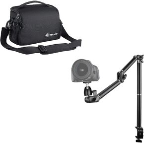 حقيبة الكاميرا Tarion DSLR Messenger Bag + Desk Camera Mount Stand | حقيبة كاميرا صغيرة الكاميرا DSLR أكياس الأدوات الكبرى كروسة حبال + ذراع الكاميرا المفصلية