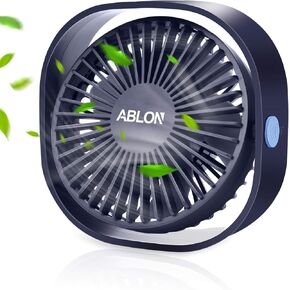 Ablon Desk Fan, Small Table Personal Portable Mini Fan Powered by USB, 3 Speed and Quiet Design for Desktop Office（Navy Blue）