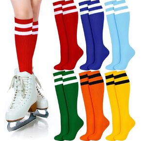 Unittype 6 Pair Rainbow Striped Knee High Socks for Women Long Socks Tube Socks Roller Skate Socks Gift