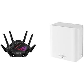 Bundle of ASUS ROG GT-BE98 PRO Quad-Band WiFi 7 Gaming Router Subscription-Free Security, AiMesh, VPN Features + ZenWiFi BD4 Dual-Band WiFi 7 Mesh, 2450 sq. ft., Security & Parental Controls Included