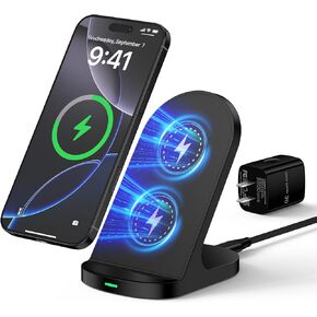 Wireless Desk Phone Charger Fast Charging Station 15W Fast Wireless Charger Stand with QC 3.0 Wall Adapter for Samsung Galaxy S25 Ultra/S24 Plus/S23/S22/S21/S20/Z Fold 6/Pixel 9 Pro/8a/7a/8/7 Pro/6