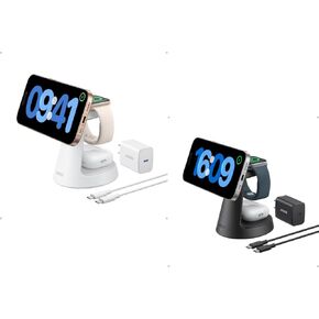 Anker MagGo Magnetic Wireless Charger (Dock Stand), 3-in-1 Qi2 Certified 15W MagSafe Compatible Wireless Charger, For iPhone 16/15/14/13/12 Series, Apple Watch, AirPods Pro, and More (Adapter Included