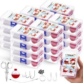 24 Sets Mini Fishing Kits Bulk Small Emergency Survival Fishing Kit Portable Fishing Tackle Box with Tackle Included Fishing Gear Fishing Hook Fishing Accessories Gift for Beginner Starter