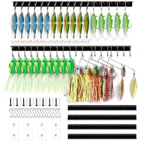 Diqiuren 4 PCS تخزين إغراء الصيد ، 38 ثقوبًا معدنيًا 15 "SPINNERBAIT للتخزين لـ Spinnerbaits الطعوم ، كرنكبيتس ، رقصات ، أوسع 4 ملم × 4 مم من قوالب إغراء الصيد لاستيعاب أكبر على الحائط على الحائط