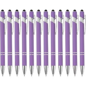 PATIKIL Ballpoint Pen with Stylus Tip, 12Pcs 2 in 1 Metal Pen Black Ink 1.0mm Medium Point Stylus Pen for Touch Screens Style 3, Gray