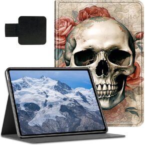 Skull Roses Case for 7" All-New Kindle Paperwhite (12th Generation,2024)&Kindle Colorsoft Signature Edition 7" BFDHGQZC Shockproof Stand Protive Cover with Pen Holder&Auto Wake/Sleep