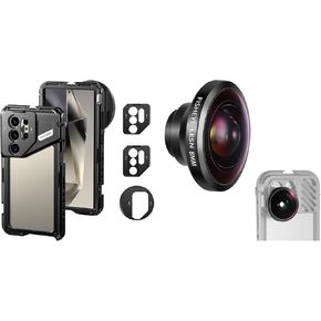 NEEWER S24 Ultra Phone Cage with 67mm Filter Adapter, 17mm Lens Backplate, T Mount Lens Adapter and HD 8mm Fisheye Phone Lens, Compatible with Samsung Galaxy Moment T Series Lenses, PA042