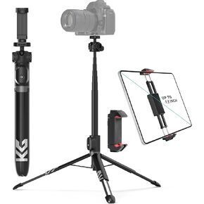 60" Vlogging Tripod for Phone, Camera, and Phone Tablet Holder for iPad 13" - Black