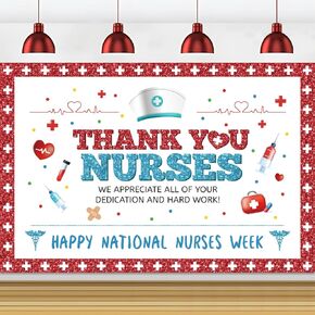 Happy Nurses Week Decorations Backdrop Banner 59 x 39 Inch Nurse Appreciation Week Background Banner Happy National Nurses Party Decorations
