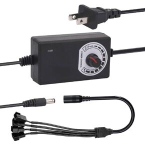 24W 12V PC POC مزود طاقة مروحة ، 4 وحدة تحكم في سرعة مروحة التبريد ، 100-240VAC إلى 3-12VDC محول الطاقة 2A القابلة للتعديل ، مع كابل الخائن المروحة ، أنثى DC إلى 4 × 3/4 دبوس ، متعدد الوظائف ، متعدد الوظائف