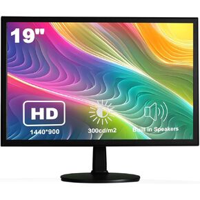 19" 1440x900 PC Monitor Office Monitor HDMI VGA LED Desktop Display Dual Speakers,60Hz,5ms,VESA Mounting,Wide Viewing Angle 170°,Brightness 300cd/m²,Tilt Adjust,Business Computer Screen