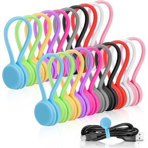 روابط الكابل المغناطيسي [10 ألعاب ، 20pack] ، Geyrut Silicone حامل الحبل المغناطيسي القابل لإعادة الاستخدام.