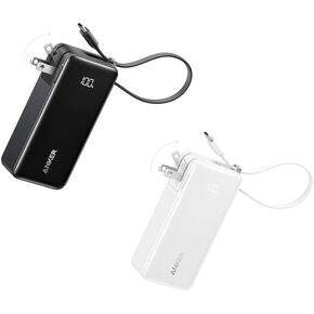 Anker 3-in-1 Power Bank USB C Charger Block, 10,000mAh Portable Charger with Built-in USB-C Cable and Foldable AC Plug, 30W Max Compact Battery Pack, for iPhone 15 Series, Galaxy, MacBook, and More