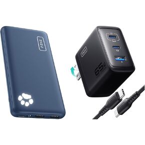INIU 10000mAh Portable Charger + 3-Port 65W USB C Charger