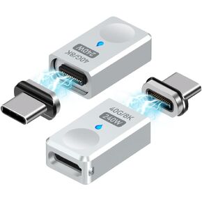 USB C Magnetic Adapter 2 Pack, 240W USB Type C Straight Connector 24Pin with USB4 40Gps Data Transfer, Compatible for Steam Deck, MacBook Pro/Air iPad Pro, Phones