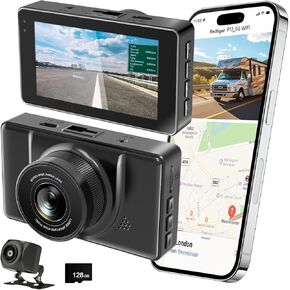 Dual Dash Cam Front and Rear, STARVIS 2 Sensor, Free 128GB Card Included, 5G WiFi - up to 20MB/s Fastest Download Speed with App, 4K 2160P/FHD Dash Camera for Cars, 3" IPS, 24H Parking Mode