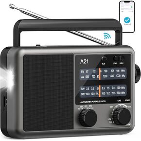 Portable AM FM Shortwave Radio with Bluetooth,Transistor Radio with Best Reception,Battery Operated Radio by 4D Cell Batteries or AC Power,Flashlight,SOS Alarm,Big Speaker,Earphone Jack for Gift
