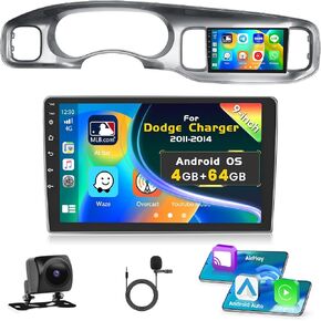 [4G+64G] Inefala for Dodge Charger 2011-2014 Android Car Radio Stereo with Wireless Carplay Android Auto, 9 Inch HD Touchscreen with WiFi GPS BT5.0 FM/RDS 32EQ SWC Canbus Backup Camera MIC