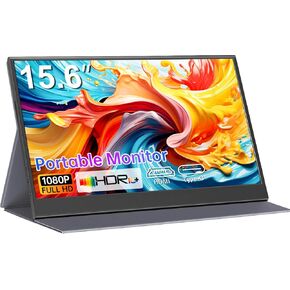 15.6 Inch Portable Monitor 1080P FHD IPS Display with Case USB-C & HDMI, Ultra-Slim Travel & Gaming Monitor for Laptop MacBook Phone Xbox PS4/5 Switch
