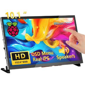Touchscreen Monitor for Raspberry Pi, 10.1'' IPS LCD Screen 1024 * 600 Responsive and Smooth Touch, Built-in Dual Speakers, HDMI Input, Compatible with Raspberry Pi 5/4/3/Zero, Easy Set-up Driver-free