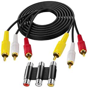 2PCS RCA Cables 3 RCA Cable Audio Video Components AV Male to Male Cable with 3 RCA Female to 3 RCA Female Coupler for Stereo Systems DVD TV VCR Yellow/White/Red Connectors 4.3ft