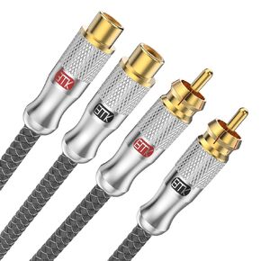 EMK 2RCA Extension Cable, 2RCA Male to 2RCA Female Extension Cable, Gold Plated Heavy Duty Stereo Audio Extension Cable for Home Theater(12Ft/4M,Silver)