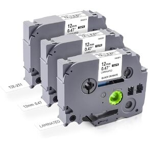 3 حزمة استبدال لـ Brother P Touch Label Maker Tape Tze-231 Tze231 Tze TZ Tape 12mm 1/2 بوصة P تعبئة تصنيع ملصقات ، أسود على استخدام أبيض لتصنيع Brother PT-2040 PTD210 PTD400AD