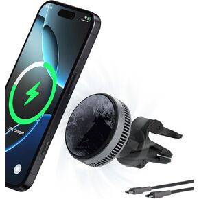 شاحن السيارات المغناطيسي ، تبريد نشط 15W QI2 معتمد الشحن السريع المتوافق مع شاحن سيارة Magsafe ، حامل هاتف تنفيس الهواء لجهاز iPhone 16/15/14/13/12 والمزيد من السلسلة