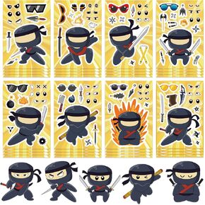 24 Sheets Black Ninja Stickers for Kids,Make A Face Ninja Party Favors,Vinyl Waterproof Stickers for Water Bottle Laptop Computer Phone Classroom Rewards,Art Craft Party Supplies (Black Ninja)
