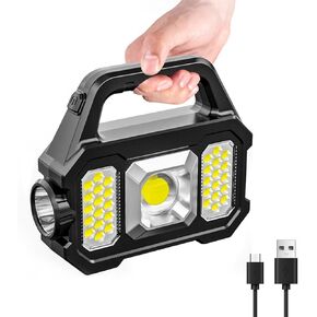 Solar Handheld Flashlight, 1000 Lumens Solar or USB Charging Handheld Flashlights, Waterproof Portable Solar Powered Flashlights with 6 Modes for Fishing Outdoor Camping Power Outage Emergencies