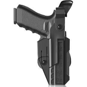 Glock 19/17/19X/23/32/44/45 Holster - G19 Duty Holster for Gen 1-5, OWB Paddle with Fixed Buckle, Thumb Release, 60 Adjustable