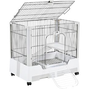Yaheetech 30'' Small Animal Cage 2-Level Open Top Rabbit Cage on Wheels with Pull-Out Tray for Guinea Pig, Ferret, Chinchilla, Kitten, Bunny Small Animal Hutch, 30'' W × 20'' D × 27'' H