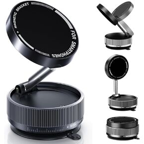 Magnetic Phone Holder, Upgraded 360° Adjustable Vacuum Suction Cup Phone Mount Compatible with iPhone Strong Magnetic Cell Phone Holder for Smooth Car, All Smartphone (Black)