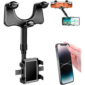 Car Rearview Mirror Phone Holder, 360° Swivel and Telescopic Multifunctional Rearview Mirror Phone Holder, Triangle Stability Anti-Shake Design, Suitable for All Mobile Phones and Most Cars
