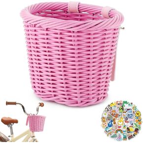 Rainbow Kids Bike Basket Front, Rainbow Wicker Bike Basket for Girls and Boys, Detachable Bike Basket with Adjustable Leather Strap, Cute Teen Woven Bike Basket