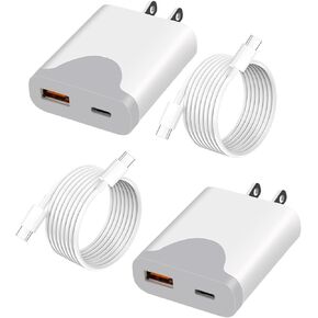 2 Pack USB C Wall Charger Set with Type C to C Cables, Dual Port PD Power Adapter 20W Fast Charging Block Compatible with iPhone 11/12/13/14/15/16/Pro Max, XS/XR/X, Ipad Pro, Galaxy, More