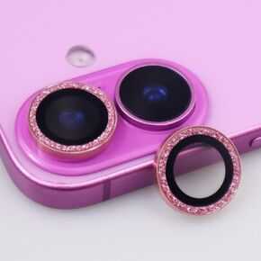 for iPhone 16/16 Plus Camera Lens Protector Bling Glitter Metal Crystal Tempered Glass Screen Accessories Sparkly Lens Cover for iPhone 16 / 16Plus (Silver)